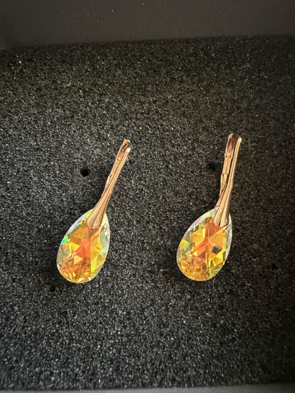 Gold-Tone Teardrop Crystal Earrings in Amber Yellow